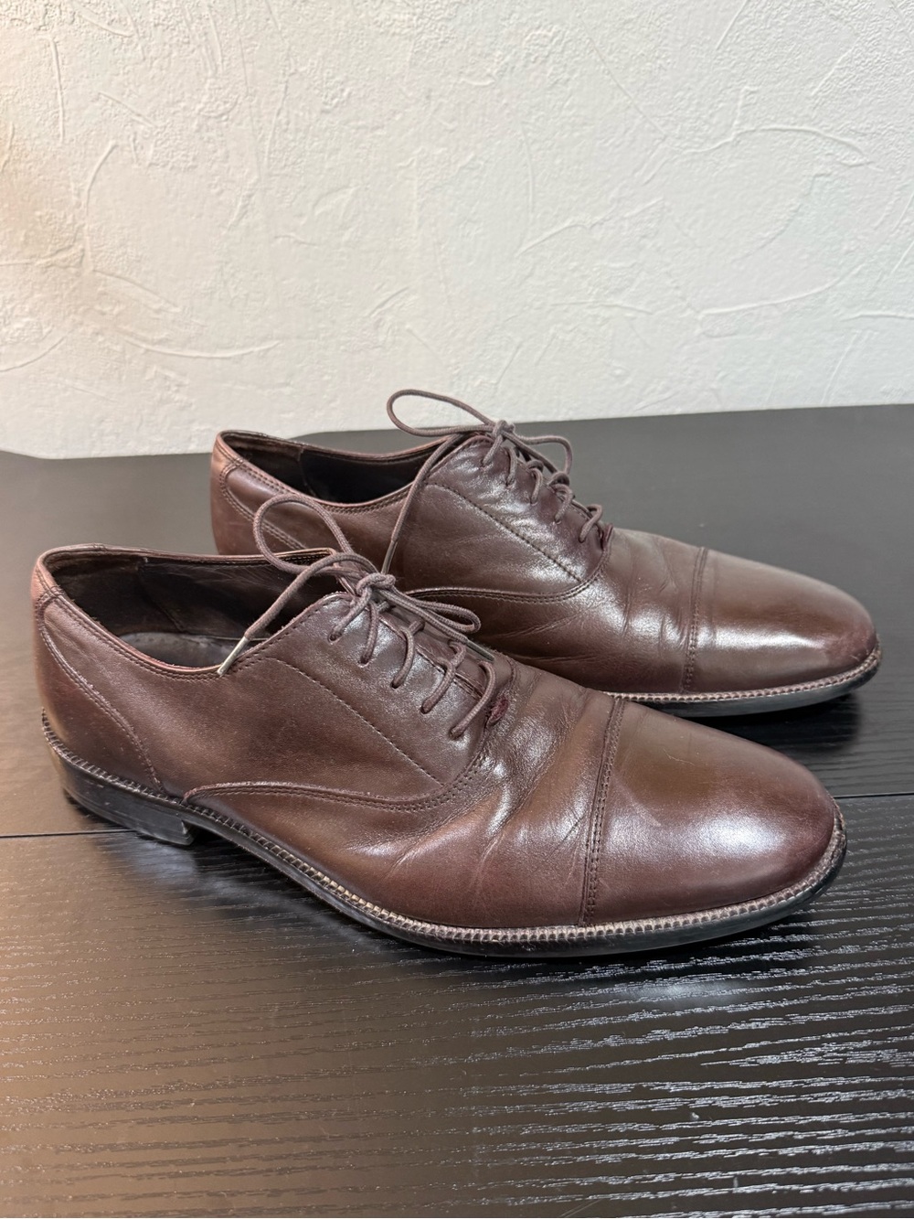 Cole Haan Mens 9.5 M Brown Leather Cap Toe Oxford Dress Shoes Nike Air Soles